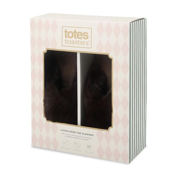 totes toasties® Ladies Cross Fur Slider Chocolate Extra Image 1